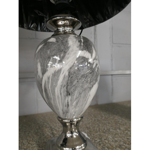 1458 - A black marble effect urn table lamp with black shade, H 62cms (LT057M28)   #