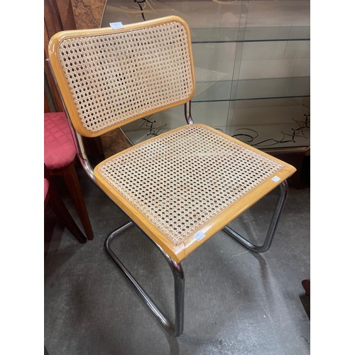 21 - A Marcel Breuer chrome, beech and rattan cantilever chair