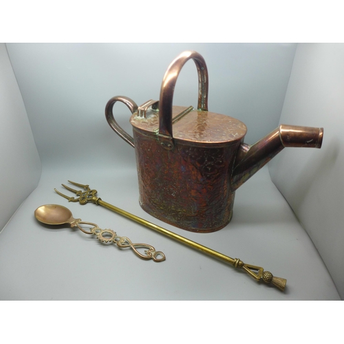 1001 - Two boxes of mixed copper; kettles, bellows, jelly mould, etc.