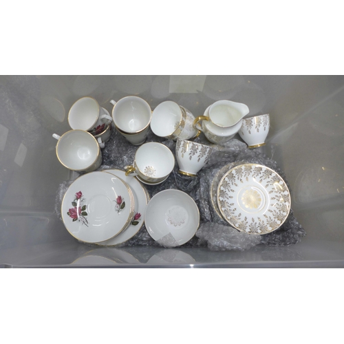 1005 - An Old Foley six setting tea set, a Lubern bone china and 22ct gold tea set comprising six cups and ... 