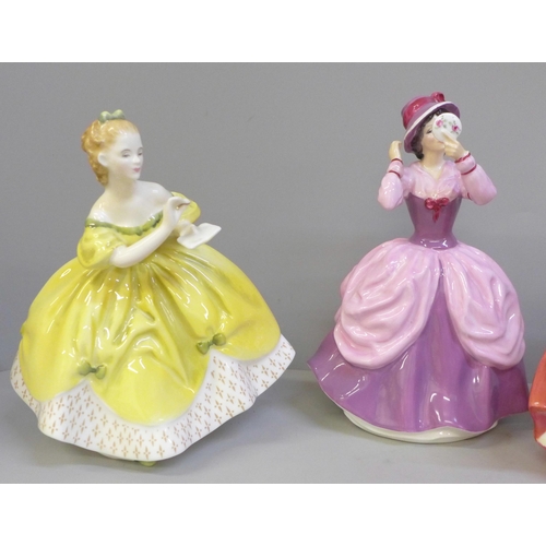 603 - Three Royal Doulton figures, Top O' The Hill, a/f, Lady Pamela, The Last Waltz and a figure group