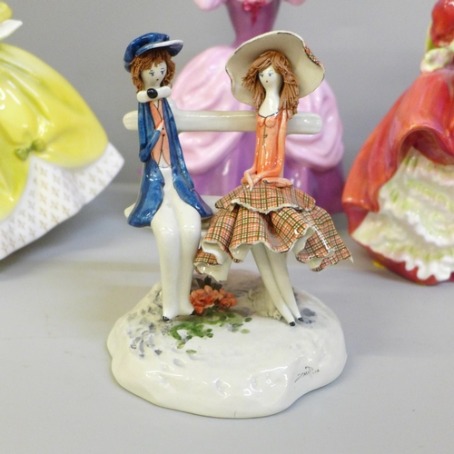 603 - Three Royal Doulton figures, Top O' The Hill, a/f, Lady Pamela, The Last Waltz and a figure group