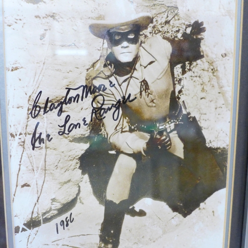 609 - Clayton Moore, Lone Ranger autograph display with Rutland Autographs AFTAL registered C.O.A.