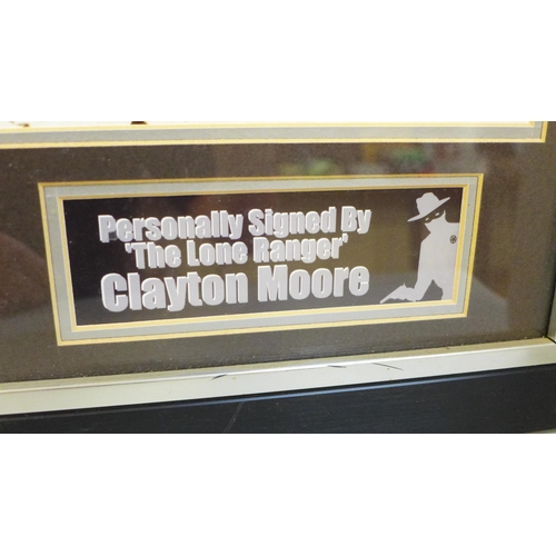 609 - Clayton Moore, Lone Ranger autograph display with Rutland Autographs AFTAL registered C.O.A.