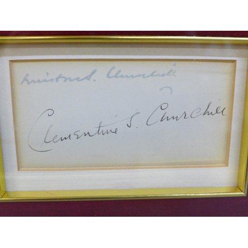 610 - Sir Winston Churchill and Clementine Churchill autograph and photograph display with A Sign of the T... 