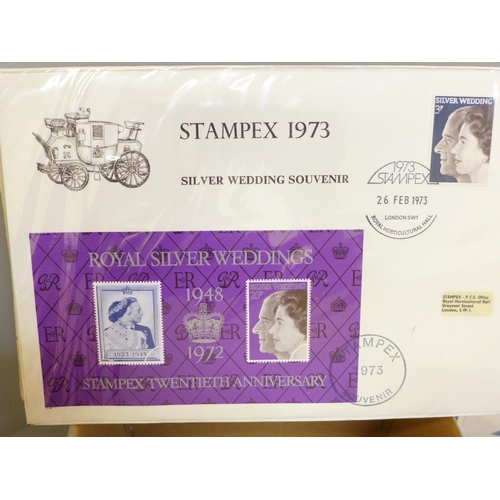 634 - Stamps; a collection of stamp exhibition covers and souvenir sheets, etc., 1940 onwards