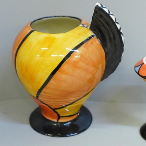 650 - Two Lorna Bailey Art Deco style vases, signed, tallest 16cm