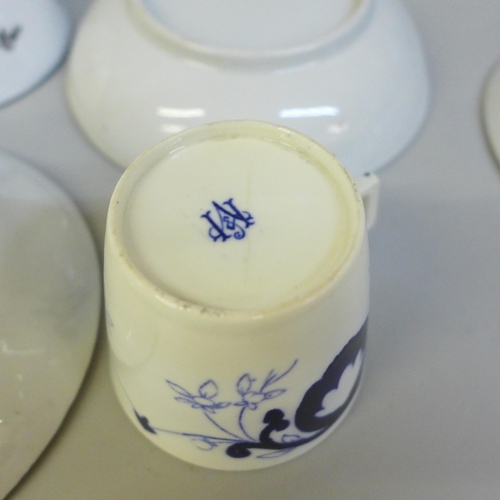 652 - A collection of Georgian porcelain, two pieces a/f, a Chinese blue and white cup and saucer, saucer ... 