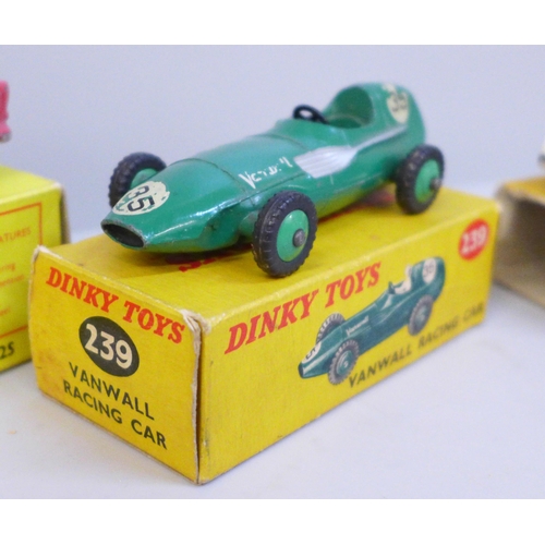 658 - Three Dinky Toys die-cast model vehicles, Volvo 122S 184, Mercedes-Benz 237 and Vanwall Racing Car 2... 