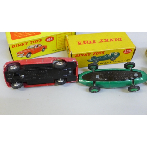 658 - Three Dinky Toys die-cast model vehicles, Volvo 122S 184, Mercedes-Benz 237 and Vanwall Racing Car 2... 