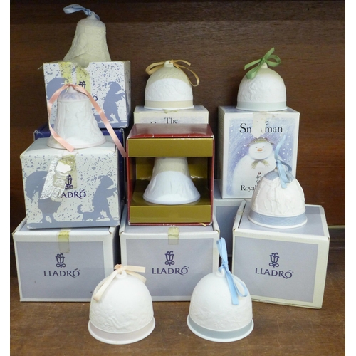 669 - Fourteen Lladro anniversary bells, most in original boxes, 1990 onwards