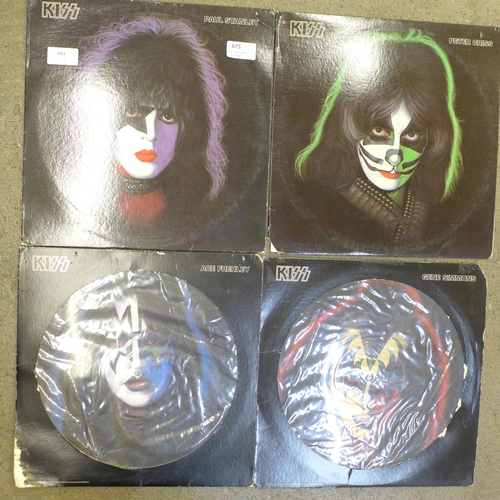 675 - Four Kiss LP records including two picture discs