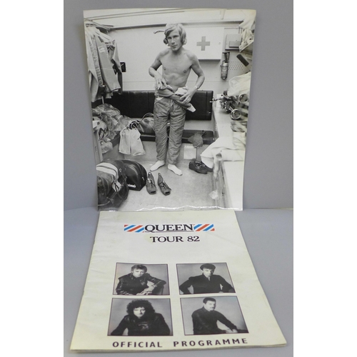 678 - A Queen Tour 82 official programme and a James Hunt News of The World black and white press photogra... 