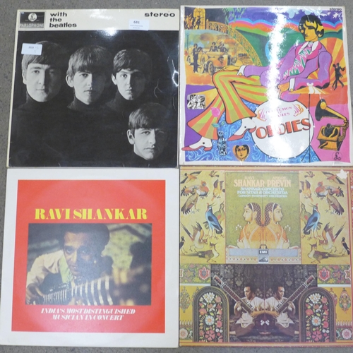 681 - Two The Beatles and two Ravi Shankar LP records including with the Beatles