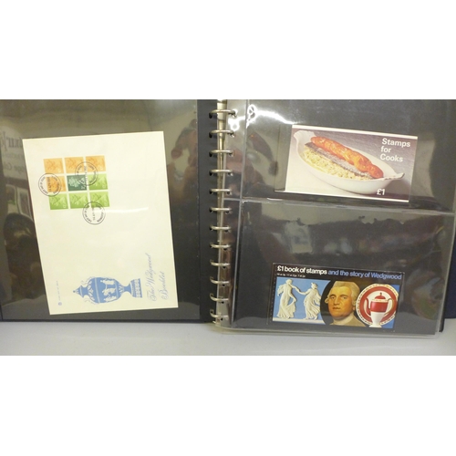 687 - Stamps; an album of GB booklets including £1 Wedgwood and booklet panes on first day covers, face va... 