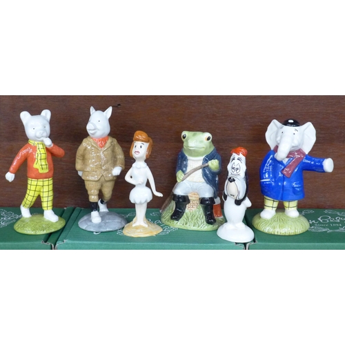 695 - A collection of Beswick figures; Rupert Bear, Podgy Pig, Fly Fishing, Droopy, Wilma Flintstone and E... 