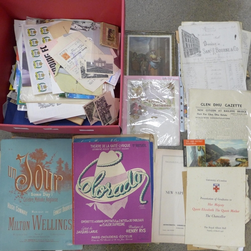 711 - Paper ephemera; a box of paper ephemera, 1800s onwards