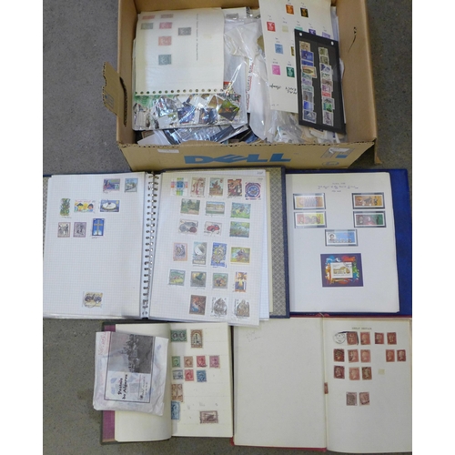 714 - Stamps; a box of stamps, covers, etc., loose and in albums