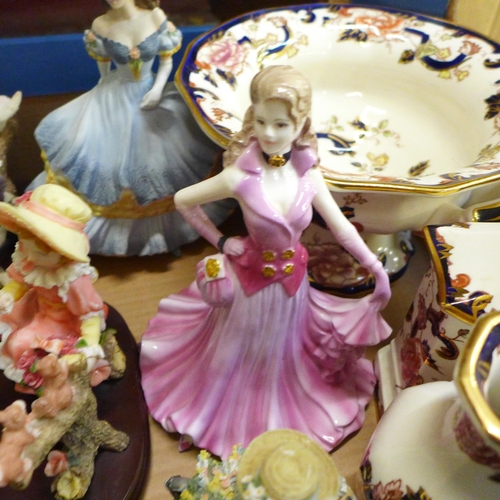 724 - Two Coalport figures, four resin figures, collectors plates and four items of Mason's Mandalay - clo... 