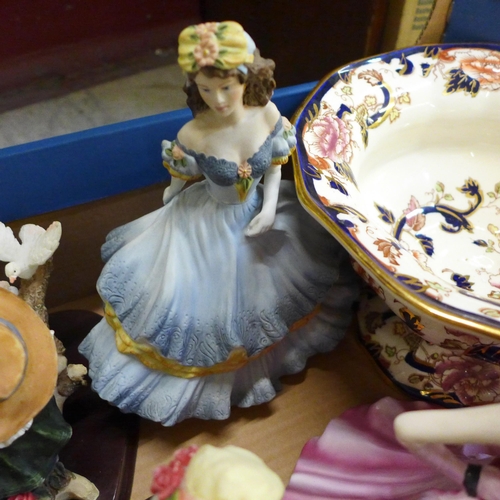 724 - Two Coalport figures, four resin figures, collectors plates and four items of Mason's Mandalay - clo... 