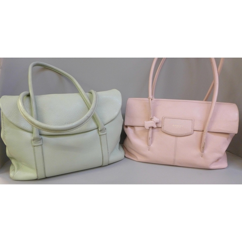 727 - Two Radley pink and pistachio handbags, both with dust bags