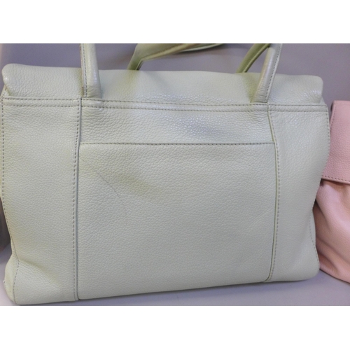 727 - Two Radley pink and pistachio handbags, both with dust bags