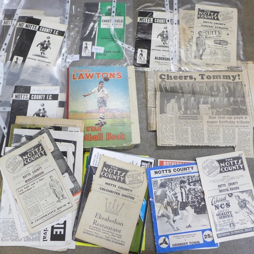 730 - A collection of Notts County FC ephemera including newspaper cuttings, a Tommy Lawton annual and a c... 