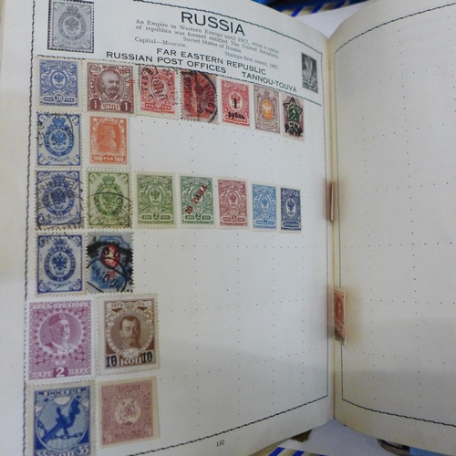 738 - A collection of stamp sheets and albums, and four new stamp collecting folders (hold 500 stamps each... 