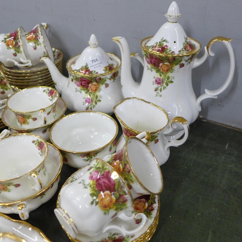 753 - A collection of Royal Albert Old Country Roses tea and coffee wares (coffee pot and milk jug a/f) **... 