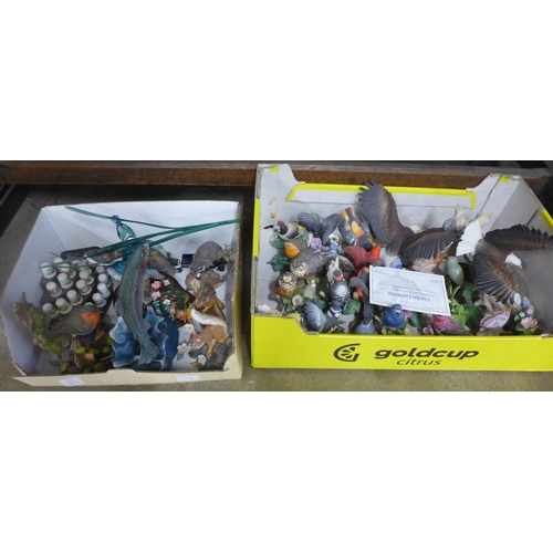 757A - Two boxes of mixed bird and animal figures, Brooks and Bentley, a Danbury Mint Rainbow Rising model ... 