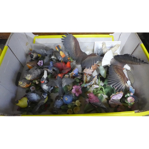 757A - Two boxes of mixed bird and animal figures, Brooks and Bentley, a Danbury Mint Rainbow Rising model ... 