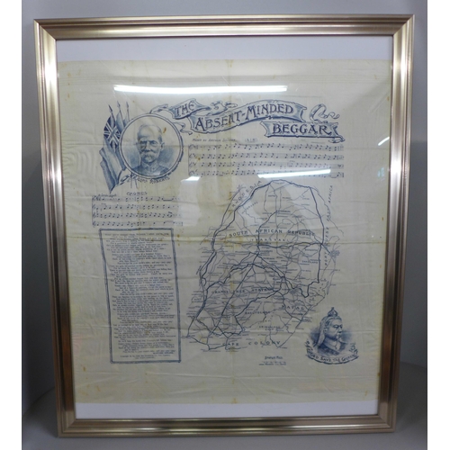 759 - A silk handkerchief from the Boer War, framed