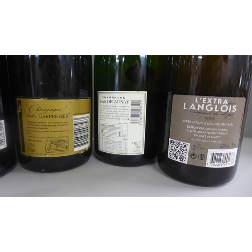 768 - Six bottles of assorted champagnes, Drappier, Oeil de Perdrix, Louis Delaunay, Andre Carpentier, Can... 