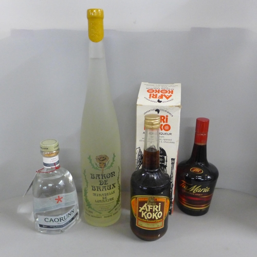 769 - A bottle of Caorunn Scottish Gin, a bottle of Tia Maria, Afri Koko and Baror de Brau (4) **PLEASE NO... 