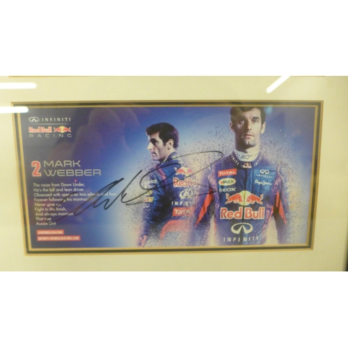 774 - Three motor racing autograph displays, Jean-Eric Vergne, Mark Webber and Kimi Räikkönen, each with C... 