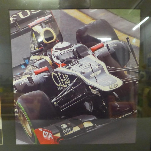 774 - Three motor racing autograph displays, Jean-Eric Vergne, Mark Webber and Kimi Räikkönen, each with C... 