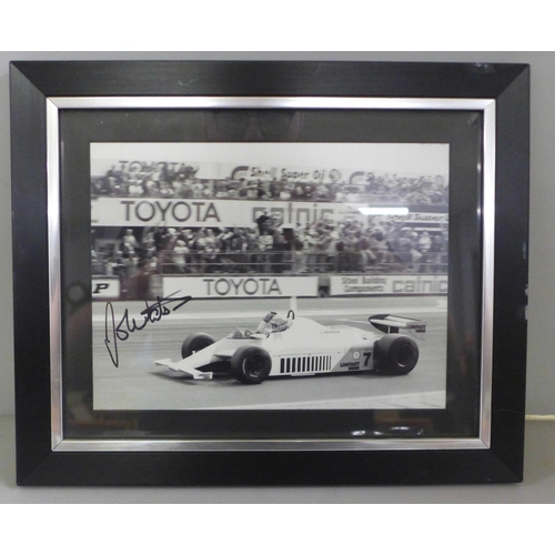 776 - Three motor racing autograph displays, Jack Brabham, John Watson and Sebastian Vettel, each with C.O... 