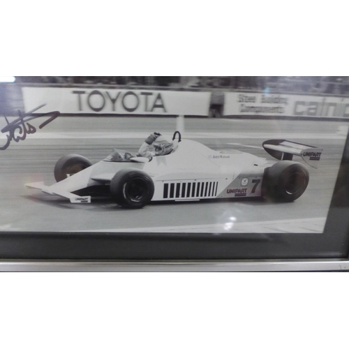 776 - Three motor racing autograph displays, Jack Brabham, John Watson and Sebastian Vettel, each with C.O... 