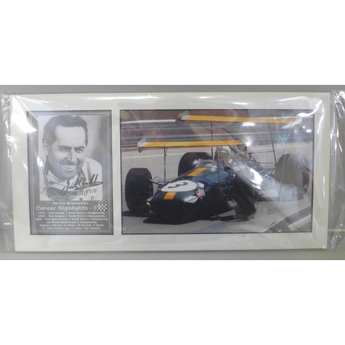 776 - Three motor racing autograph displays, Jack Brabham, John Watson and Sebastian Vettel, each with C.O... 