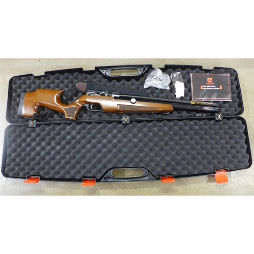 787 - An Aselkon PCP .22 calibre air rifle with two magazines, as new condition, in a hard case