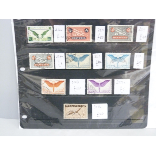 791 - Stamps; stocksheet of stamps from the 1923-40 Swiss Air issue, all identified and catalogued at over... 