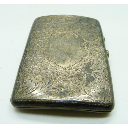 815 - A silver cigarette case, 61g, a/f and a silver rimmed scent bottle, a/f (glass chipped)