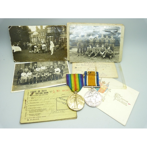 822 - A pair of WWI medals to 2/LIEUT. L. Townsend R.A.F. and ephemera related to Private 18374 Cyril Gunn... 