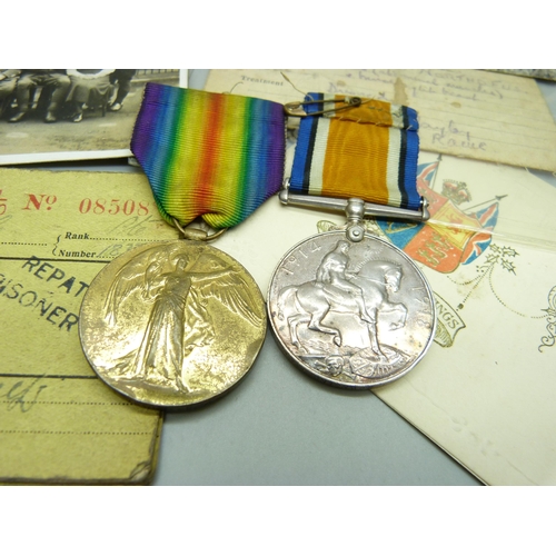 822 - A pair of WWI medals to 2/LIEUT. L. Townsend R.A.F. and ephemera related to Private 18374 Cyril Gunn... 