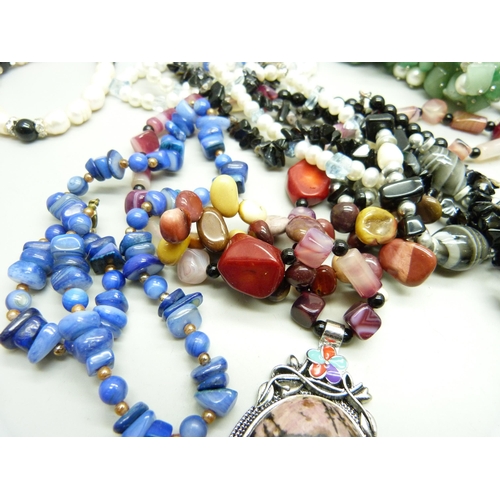 835 - Four gemstone bracelets and five necklaces