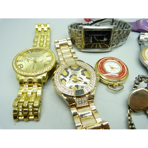 841 - Wristwatches including Tissot, a lady's Bulova gold filled cocktail wristwatch set with two diamonds... 