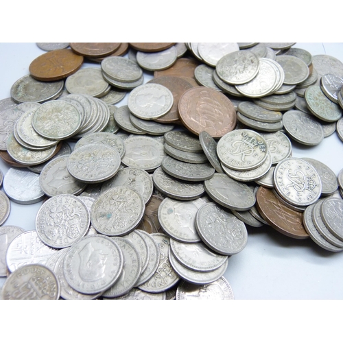 861 - A one florin coin, 1923 shilling, 1916, 1937 and 1943 sixpence coins and a 1920 threepence, together... 