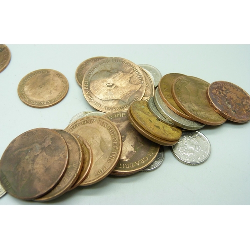 861 - A one florin coin, 1923 shilling, 1916, 1937 and 1943 sixpence coins and a 1920 threepence, together... 