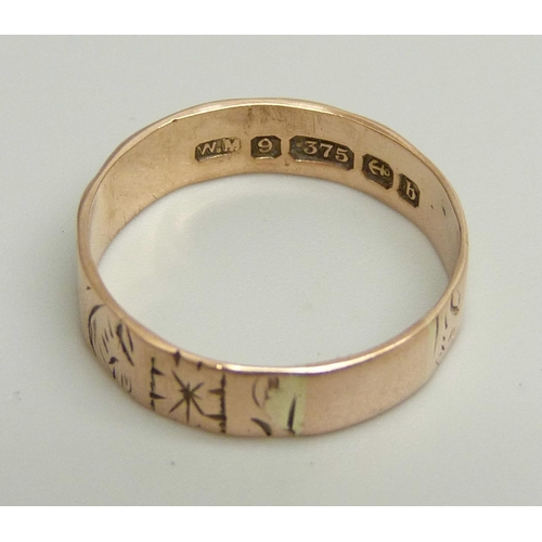 867 - A 9ct rose gold wedding ring, Birmingham 1901, 1.8g, O