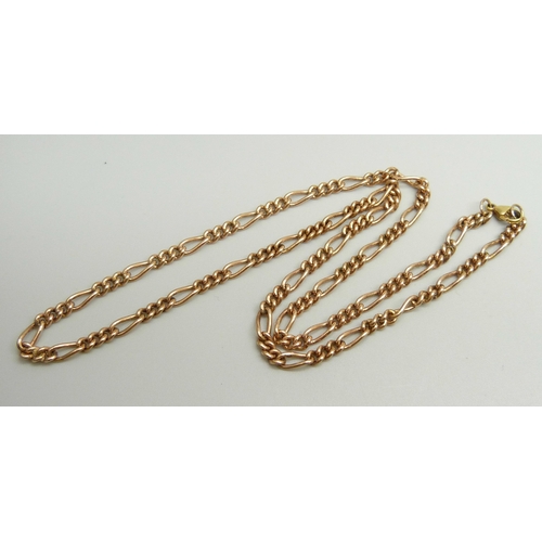 877 - A yellow metal figaro chain necklace, approximately 46.5cm, chain is rose gold with a replacement ye... 